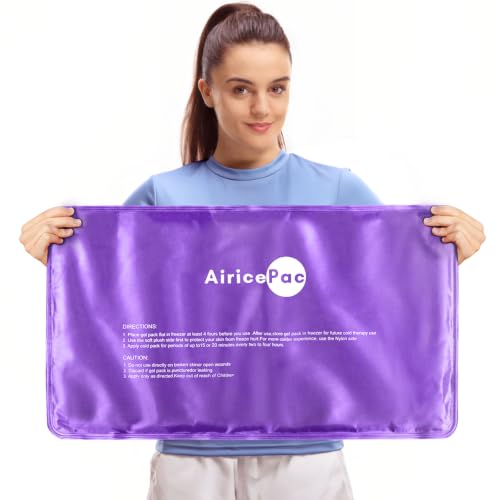 Image of AiricePac Extra Large Gel Flexible Back Ice Packs for Injuries Reusable, 11 inchx 20 inch Cold Compress Therapy Wrap for Knee Leg Neck Shoulder Hip Back Pain Relief, Swelling, Bruises, Surgery, Purple