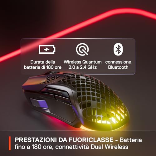 Aerox 5 Wireless - Mouse Gaming Wireless - Ultra leggero 74g - FPS, MOBA, Battle Royale - 9 pulsanti - Bluetooth/2,4 GHz - USB-C - Batteria 180h - Sensore 18k CPI - IP54 resistente - Mouse gaming - Immagine 6