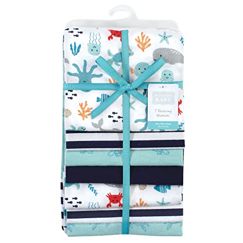 Image of Hudson Baby Unisex Baby Cotton Flannel Receiving Blankets Bundle, Sea Characters, One Size