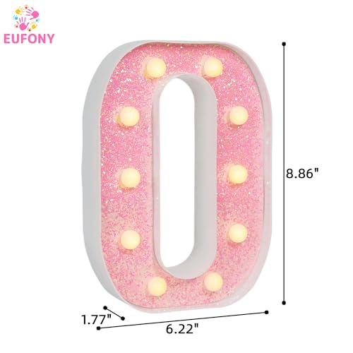 Image of Pink Glitter Marquee Light Up Letters, Battery Operated LED Letter Lights Signs for Pink Birthday Party Table Decorations, Wall Decor for Girls Bedroom, Initial Letter O with Warm White Lights