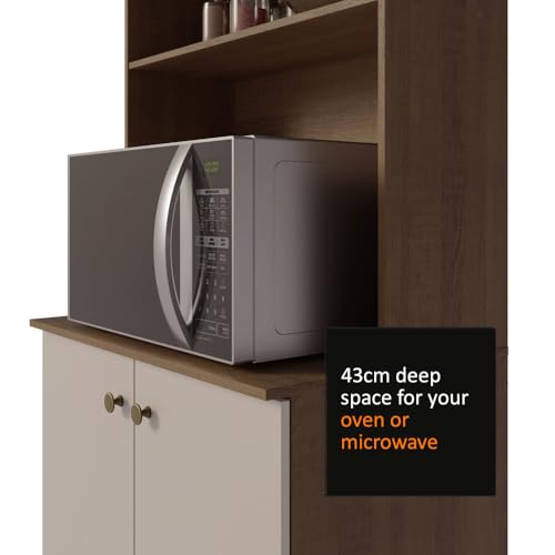 Image of Madesa Compact Kitchen Set with Cabinets, Ample Storage 235 Cm Wide with Multiple Compartments, 10 niches, 2 Drawers - Brown /Beige
