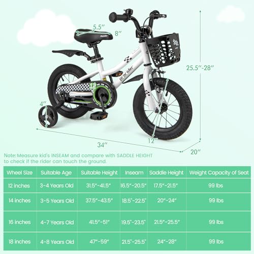 Image of BABY JOY Kids Bike, 12 14 16 18 Inch Boys Girls Bike for 3-8 Years w /Training Wheels, 20 Inch Children Bicycle for 8+ Teens w /Kickstand, Handbrake, Coaster Brake & Removable Basket, Sporty Bicycle