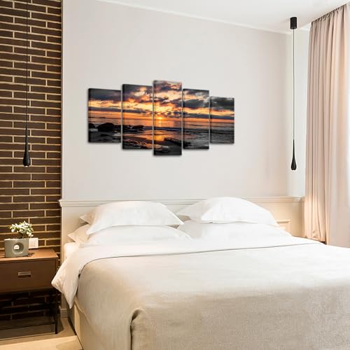 Kalormore 5 Pieces Sunset Ocean Picture Black and White Ocean Canvas Wall Art Modern Living Room Office Wall Decor Ready to Hang by Kalormore - Used condition - Image 3