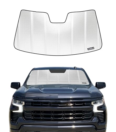 Windshield Sun Shade for Chevrolet Silverado/GMC Sierra 1500/2500HD/3500HD for 2019-2026. Reflective Aluminum Film Front Window Sunshade - BLAZBLOCK