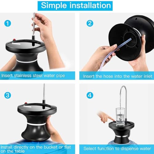 Pompe automatique pour bouteille d'eau avec 2 interrupteurs commande, charge USB universelle - 4