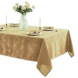 Newbridge Christmas Barcelona Damask Fabric Tablecloth, 60 x 102 Inch Rectangle, Gold – No Iron, Soil Resistant Table Cover for Dining, Parties and Holidays