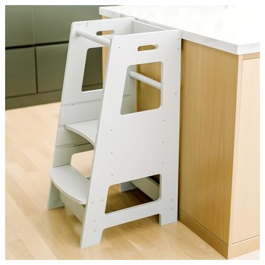 KidzWerks Child Standing Tower - Grey Child Kitchen Step Stool with Adjustable Standing Platform - Wooden Montessori Standing Tower - Kid's Step Stool