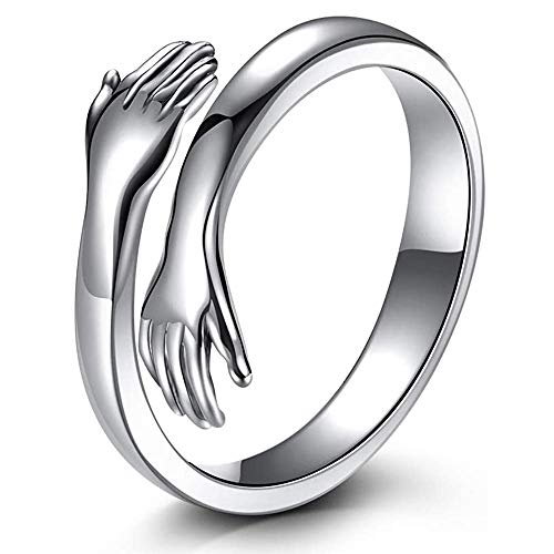 BTHS 925 Sterling Silver Rings for Women Girls Silver Hugging Hands Open Ring Jewelry Hug Hands Statement Rings Wedding Bands