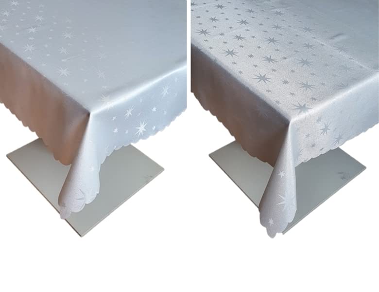 Mantel de Navidad con diseño de estrellas con Lurex reversible en muchos tamaños y colores (blanco, 180 cm redondo)