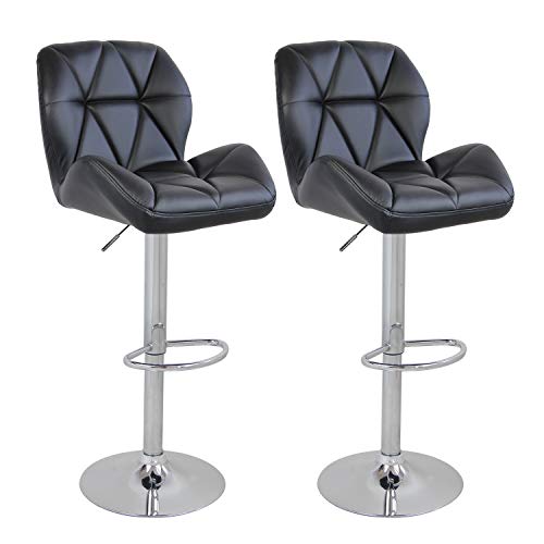 Puluomis Set Of 2 Shell Shaped Bar Stools Modern Gas-Lift Adjustable Swivel Leather Chair With Back, Chrome Base Counter Barstools, Black #TOP9