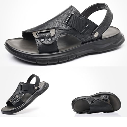 Men'S Pu Leather Flat Sandals With Adjustable Dual-Use Ankle Straps Comfortable Breathable Open-Toe Slip-On Sandals, Soft Casual Sliding Slippers3