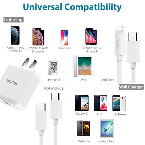 iPhone Fast Charger MFi Certified - Quntis 18W USB C Power Delivery Wall Charger Plug with 6FT C to Lightning Cable [MFi Certified] Type C Charger for iPhone SE 2020 11 Xs Max XR X 8 Plus iPad Pro