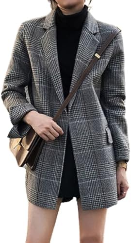 chouyatou Women's Elegant Plaid Wool Blend Casual Business Blazer...