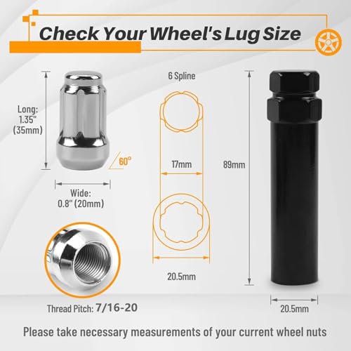 Image of MIKKUPPA 7 /16-20 Lug Nuts - Replacement for 1953-1983 Chevy Corvette, 1967-1982 Chevy Camaro, 1964-1983 Chevy Malibu Aftermarket Wheel - Chrome 20pcs Closed End Spline Lug Nuts