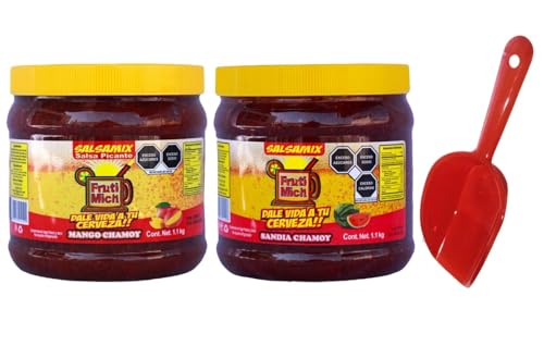 Listado de Pulpa al mejor precio. 42 Frutimich pulpa para escarchar micheladas | 2 pack | Sabor Mango Chamoy y Sandia Chamoy | Incluye una palita para hielo, gomitas o garnituras
