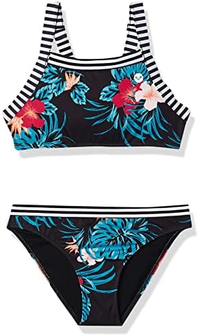 Roxy Girls' Island Trip Crop TOP Swimsuit Set, Multicolor, 8