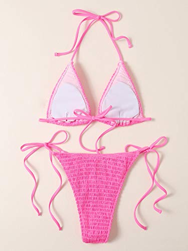 SweatyRocks Women's Halter Tie Side Triangle Bikini Set High Waist Fringe 2 Piece Swimsuit Bathing Suit2