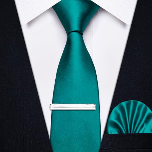 Image of YourTies Skinny Ties for Men Satin 2.4 inch Slim Necktie with Pocket Square Tie Clip Set Solid Color Wedding Party Business