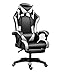 Fauteuil de gaming inclinable en cuir avec accoudoirs articulés et repose-pieds - Chaise pivotante ergonomique réglable avec appuie-tête et coussin de soutien lombaire (noir + blanc)