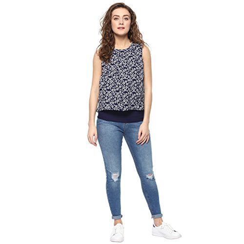 Image of mayra Women's Crepe Blue Color Sleeveless Top