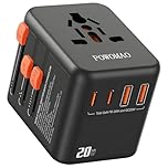 POWOMAO Universal Travel Adapter Worldwide with 2 USB C and 2 USB A Ports,Travel Plug UK to World with Dual 10A Fuses,20W All In One International Travel Adapter for EU USA UK AU Thailand,Japan,Asia