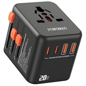 Universal Travel Adapter Worldwide with 2 USB C and 2 USB A Ports,Travel Plug UK to World with Dual 10A Fuses,20W All In One International Travel Adapter for EU USA UK AU Thailand,Japan,Asia