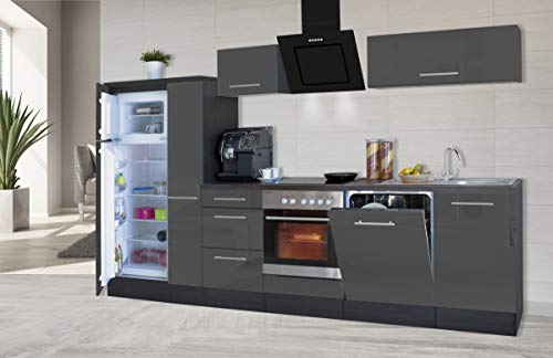 Respekta Amanda Küchenzeile, Holzwerkstoff, Grau, 310 cm