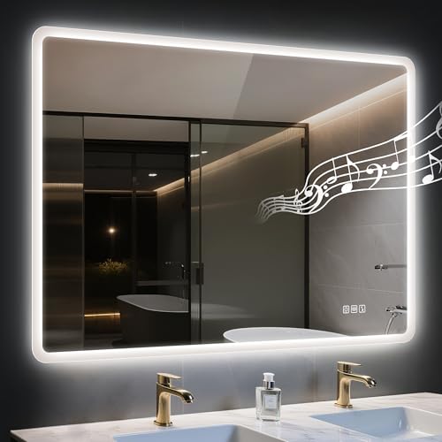 STARLEAD 48"x36" LED Bathroom Mirror with Bluetooth Speaker, 3 Color Temperature, Stepless Dimming, Anti-Fog, Touch Control, Wall-Mounted Vanity Mirro