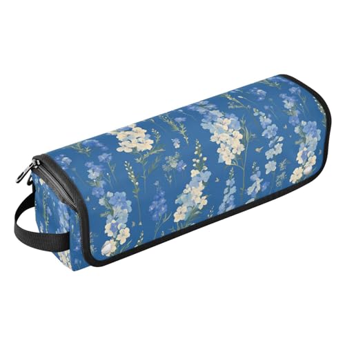 Bolsa de viaje Chic Dark Blue Flowers para herramientas de cabello con almohadilla resistente al calor