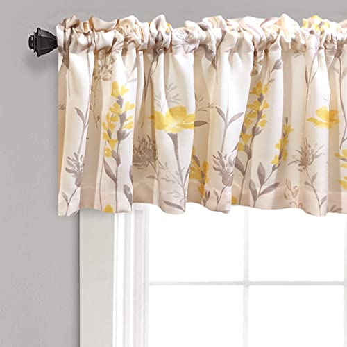 Suouo Yellow Floral Valance Curtain For Kitchen Dining Bedroom Living Room Chenille Printed Grey Leaf Small Windows Tier Drapes Rod Pocket 1 Panel 52 X 18 Inch Length Sunflower #TOP25