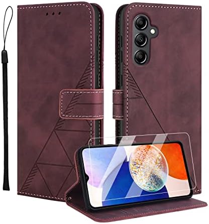 Togestar for Samsung S22 Case, [Vivid Geomatrical Pattern PU Leather] [Wrist Strap] Magnetic Closure Flip Wallet Case Card Slots Kickstand Full Protection Shockproof Case,Green