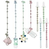 PandaEar 8er Pack Schnullerkette Silikon, Cup Catchy für Hochstuhl, Kinderwagen Spielzeug Kette Befestigung, Dinosaurier Baby Spielzeug sicherheitsgurte für Flaschen, Beißring
