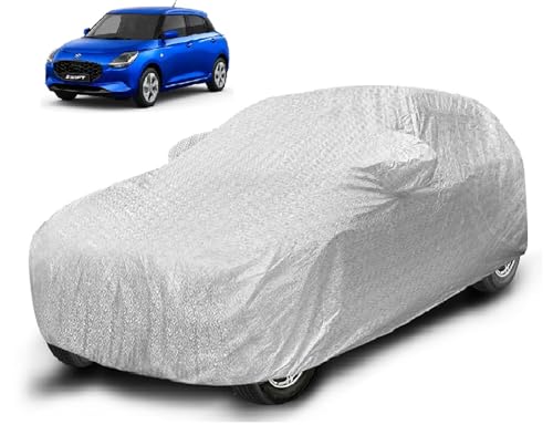 Image of Auto Hub Waterproof Car Cover Compatible with Maruti Swift (Model: 2024-Till Date) with Mirror Pocket, Soft Cotton Lining, Swift Car Cover Waterproof - Metallic Silver