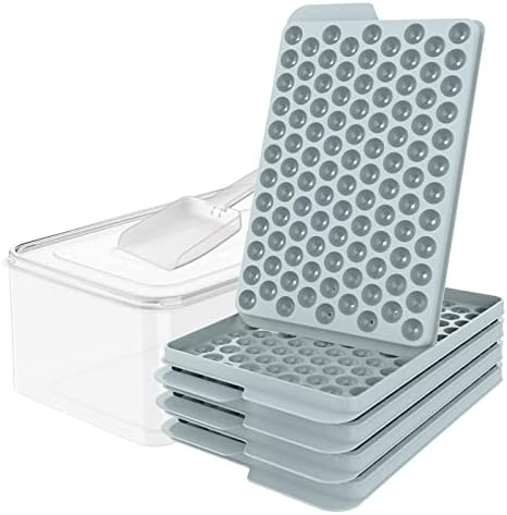 WIBIMEN Mini Ice Cube Trays, Upgraded Small Ice Cube Trays Easy Release, 104x4 PCS Tiny Ice Cube Tray Crushed Ice Tray for Chilling Drinks Coffee Juice(4Pack Blue Ice trays & Ice Bin & Ice Scoop)