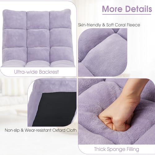 Image of COSTWAY Floor Chair, Video Gaming Chairs with Back Support, Adjustable 14-Position, Alloy Steel Frame, Soft Coral Fleece, Lazy Sofa Lounge for Reading Living Room Recliner for Adults Kids (Lavender)