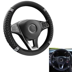 Car Steering Wheel Cover Steering Wheel Cover Crystal Diamond Sparking Auto Elastic Protector Automotive for Women Girls Car Accessories for Most Cars Interior Decor (Black)