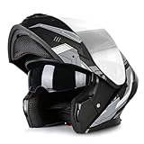 Motorradhelm Klapphelm Integralhelm ECEDOT Zertifizierung Flip Vollvisierhelm Rollerhelm Mit Doppelvisier Motocrosshelme Sturzhelm Scooter Motorrad Helm Für Damen Herren 12,XXL:63-64CM