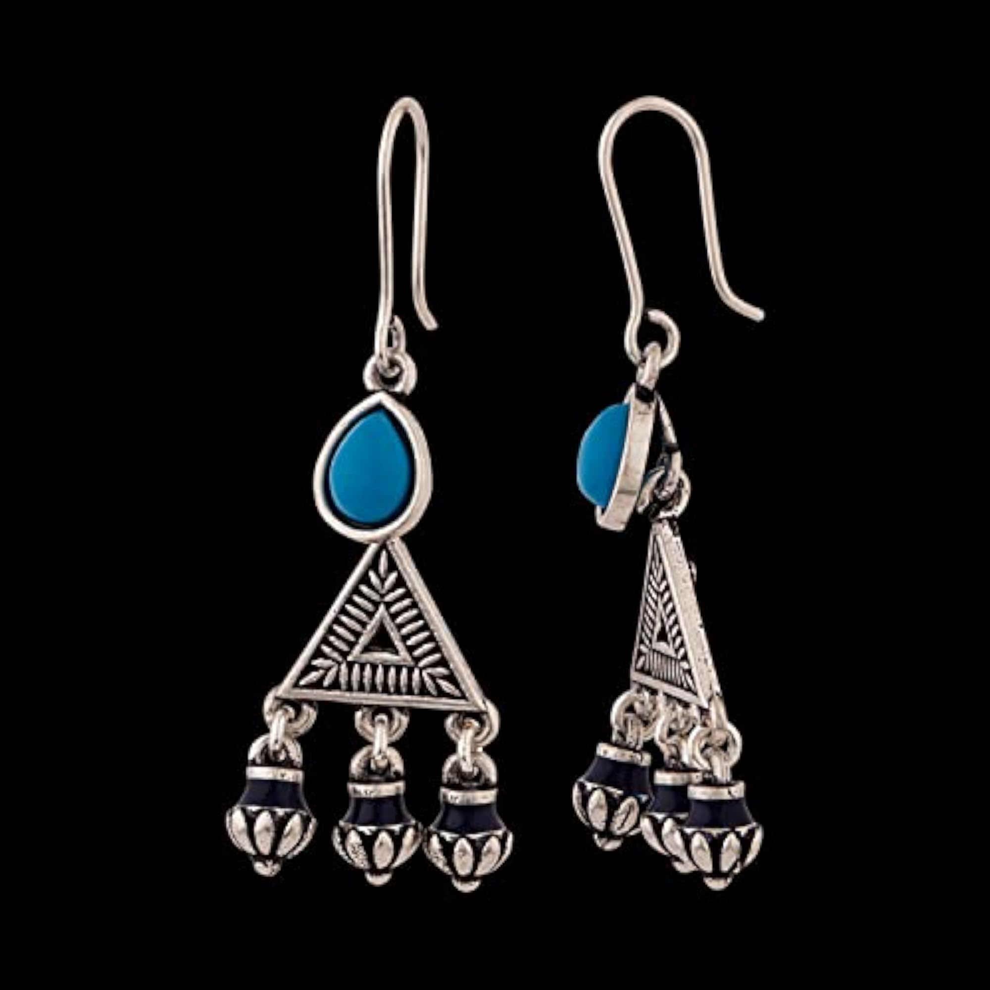 Moksha Triangles Stone Earrings Silver