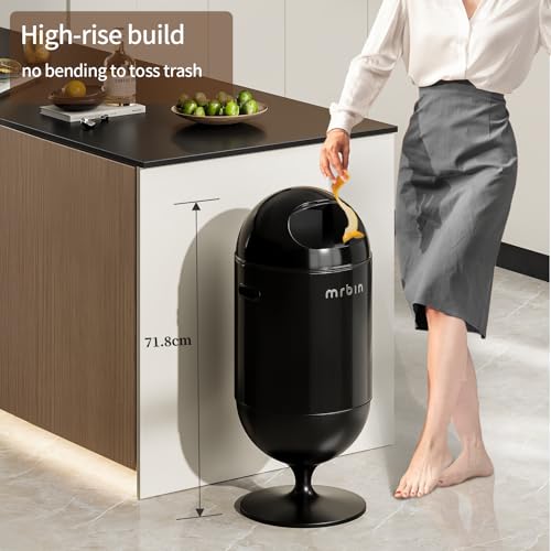 Image of MRBIN Metal Trash Can with Lid, 5.3 Gallons / 20L Medium Decorative Waste Basket, Round Tall Garbage with High Leg for Bathroom, Office, Bedroom, Kitchen, Black