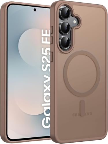 Image of Elzzi Magnetic Magsafe Case for Samsung Galaxy S25 FE 5G Cover, Compatible with MagSafe Translucent Matte Hard PC + TPU Hybrid Back Cover, Slim Shock-Resistant Protective Case (Desert)