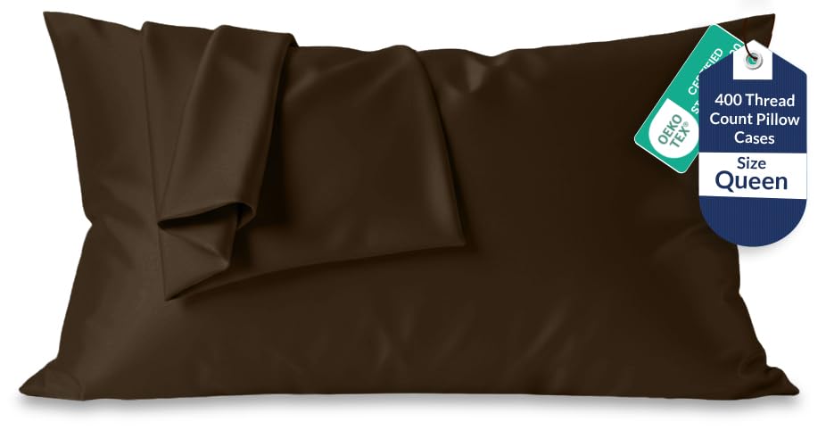 Image of Royale Linens 400 Thread Count 100% American Grown Cotton Queen Pillowcase Set - Luxury Sateen Queen Pillow case - 20 inchx30 inch Inch - Soft & Smooth Set of 2 Brown Pillowcases - (Queen, Egyptian Camel)