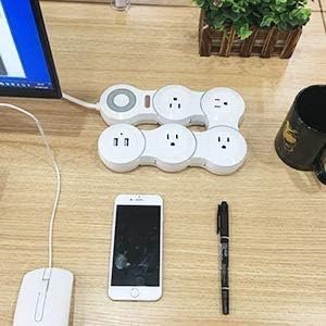 Deformation Power Cord Charger Socket -Flat Plug Power Strip with 2 USB Ports and 4 Multi Outlets, with 6.5FT Extension Cord