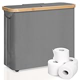 Foldable Toilet Paper Storage Basket with Lid and Handle for 12 Rolls, Waterproof Free Standing Toilet Paper Holder Stand, Bathroom Organizer Cabinet Container, Toilet Tissue Storage Bin for RV Closet