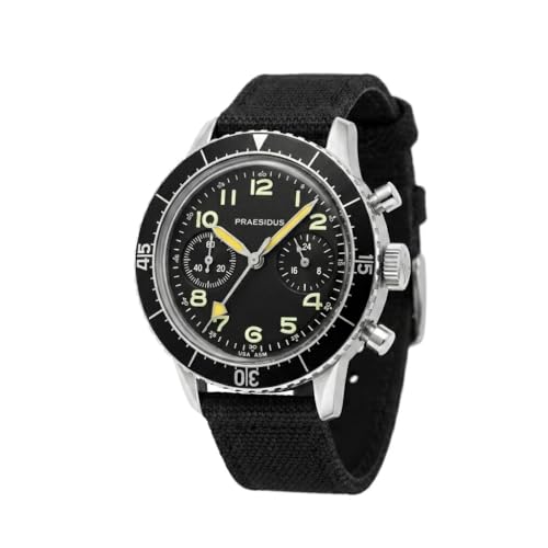 PRAESIDUS �^�C�vH-75�����Y�N���m�O���t�E�H�b�` ? 38mm �~���^���[�p�C���b�g�E�H�b�`�A�h���A�č��g�ݗ���, �u���b�N�_�C���� - �u���b�N�L�����o�X�X�g���b�v�B, �~���^���[�B