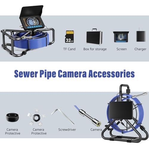 Cámara de Alcantarillado 100FT, 5'' HD1080P con DVR-32GB Cámara de Inspección de Drenaje 5000mAh miniatura 6