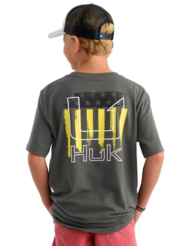 HUK Kids Short Sleeve Performance Tee Fishing T-Shirt for Kids Dark Shadow Large