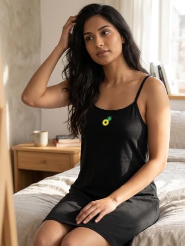 Image of Inner Sense Organic Cotton Nighty for Women Stylish I Above Knee Length Spaghetti with Scoop Neck Design I Adjustable Straps Camisole for Woman to Wear Solo or Layered