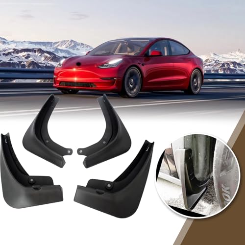 Image of Set of 4 Pcs Mud Flaps Splash Guards Mudguards Mudflaps Fit for Tesla Model 3 Sedan 2016 2017 2018 2019 2020 2021 2022 2023 Mud Splash Guards Front and Rear (Driver and Passenger Sides)