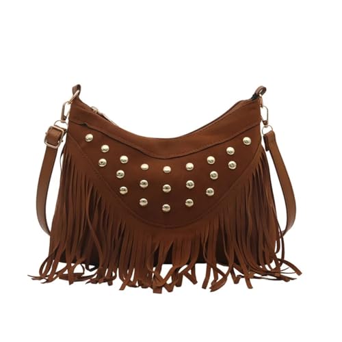 SDIUAKBV Bolso con Borlas Bolso de hombro con borlas vintage, bolso mujer gran capacidad Viaje(Brown)