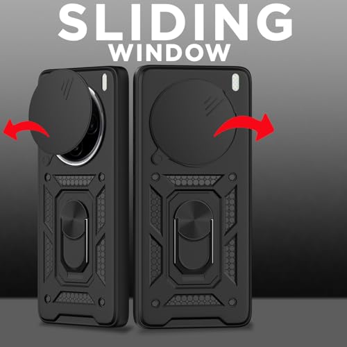 Image of Outlouders Back Cover for Vivo X200 5G | D10 Tough Armor 360 Protection Case with Sliding Camera Shield & Ring Holder Stand Bumper Case (Black)